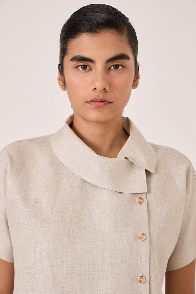 Aavish Beige Linen Top linen by The Summer House in beige color for women in Singapore