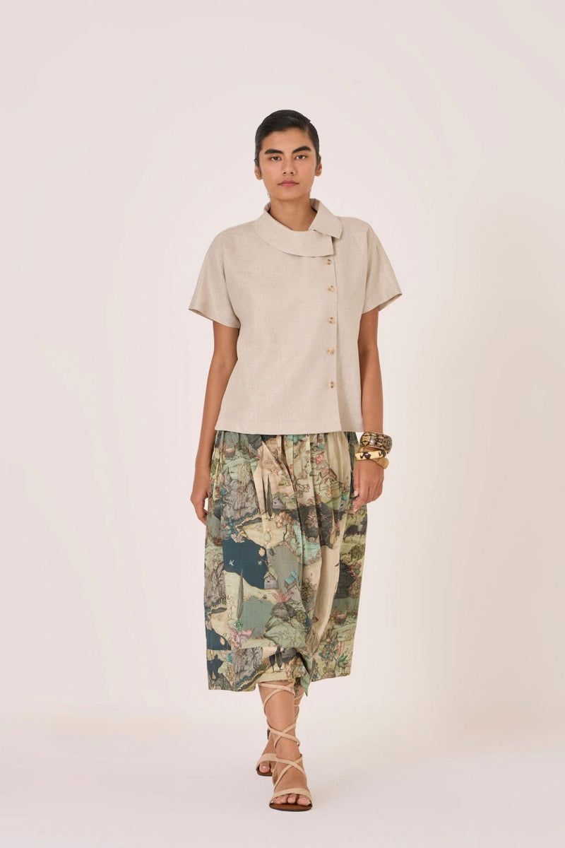 Aavish Beige Linen Top linen by The Summer House in beige color for women in Singapore