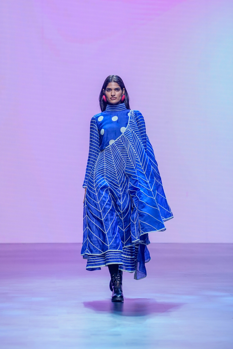 Adam Sari Dress chanderi by Ka-Sha in multi color for women in Singapore