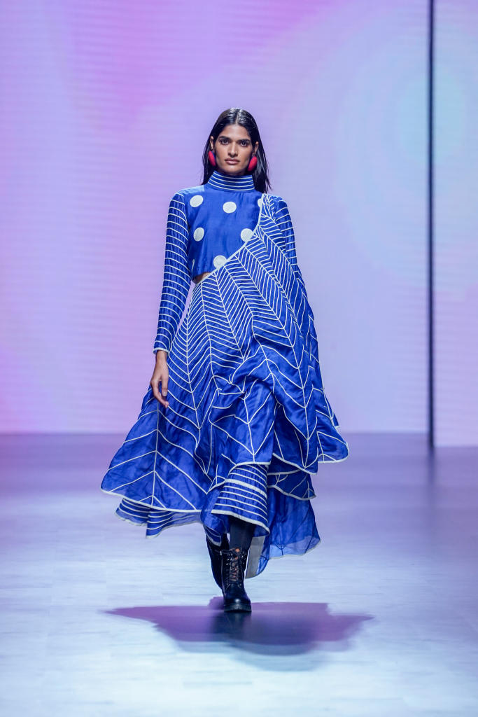 Adam Sari Dress chanderi by Ka-Sha in multi color for women in Singapore