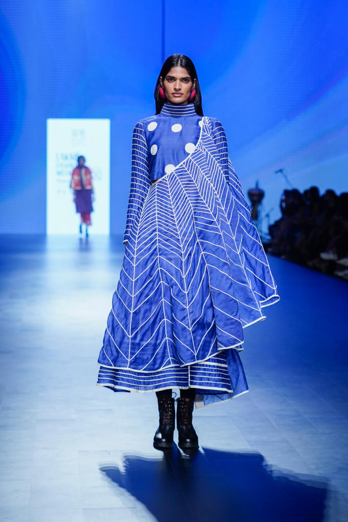 Adam Sari Dress chanderi by Ka-Sha in multi color for women in Singapore
