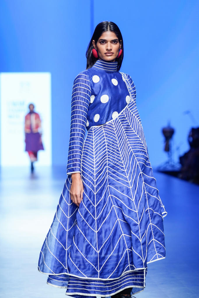 Adam Sari Dress chanderi by Ka-Sha in multi color for women in Singapore