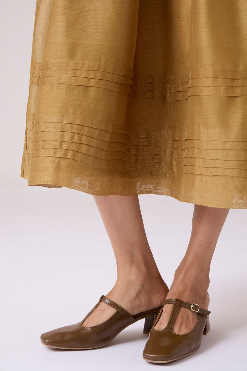 Aelia Yellow Handwoven Dress chanderi by The Summer House in yellow color for women in Singapore