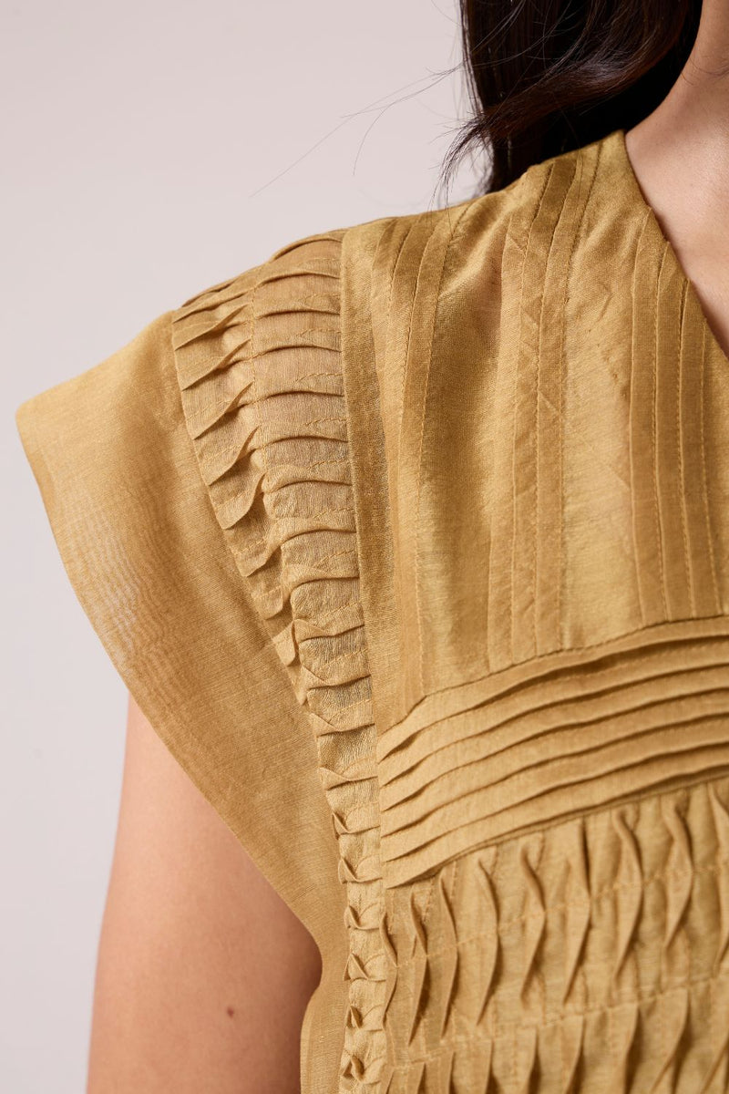Aelia Yellow Handwoven Dress chanderi by The Summer House in yellow color for women in Singapore
