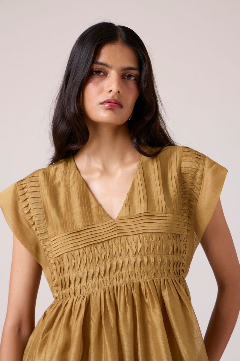 Aelia Yellow Handwoven Dress chanderi by The Summer House in yellow color for women in Singapore