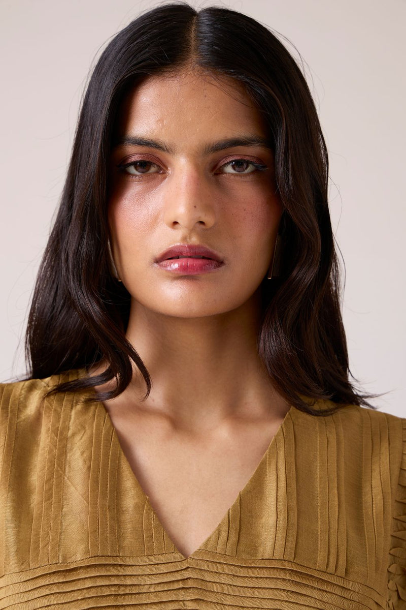 Aelia Yellow Handwoven Dress chanderi by The Summer House in yellow color for women in Singapore