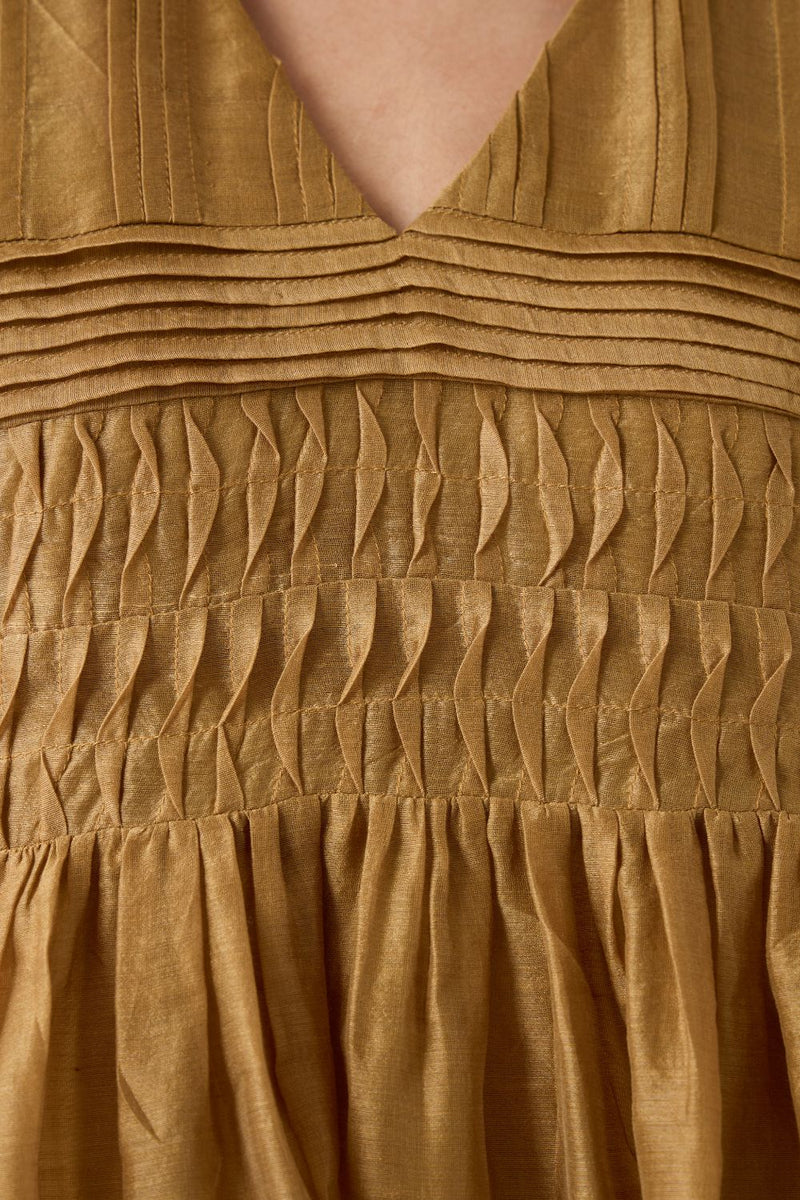 Aelia Yellow Handwoven Dress chanderi by The Summer House in yellow color for women in Singapore