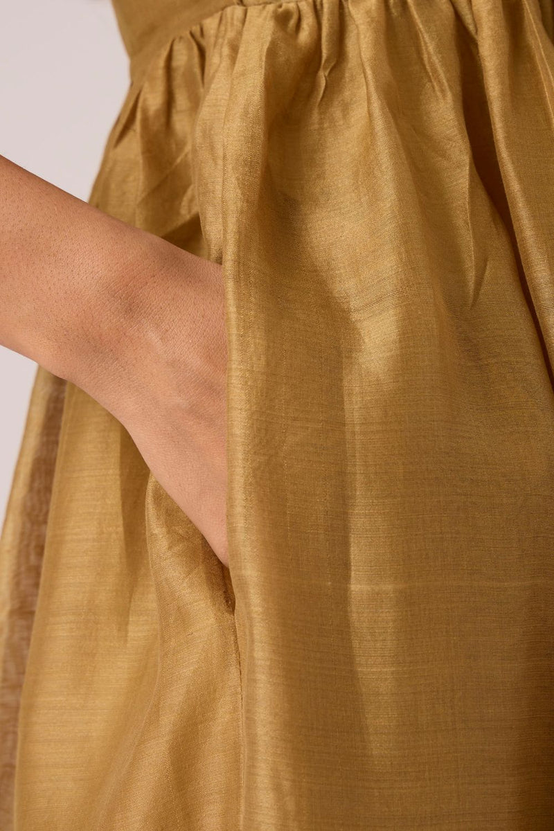 Aelia Yellow Handwoven Dress chanderi by The Summer House in yellow color for women in Singapore