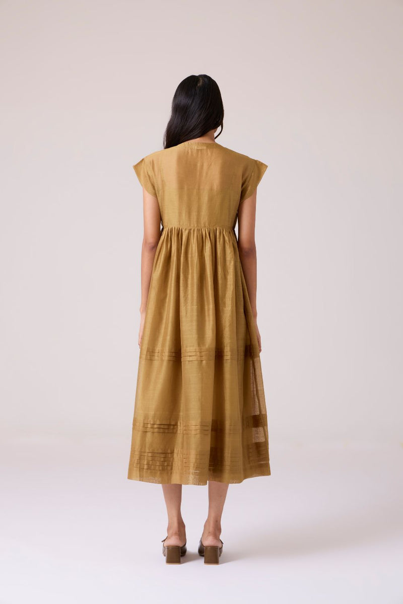 Aelia Yellow Handwoven Dress chanderi by The Summer House in yellow color for women in Singapore