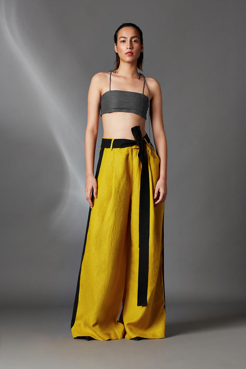 Aera Trousers in Mustard-Mustard linen by Chola in mustard color for women in Singapore
