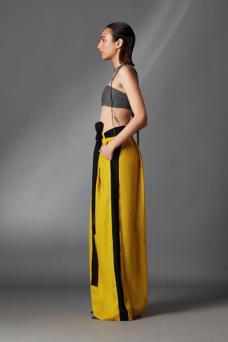Aera Trousers in Mustard-Mustard linen by Chola in mustard color for women in Singapore