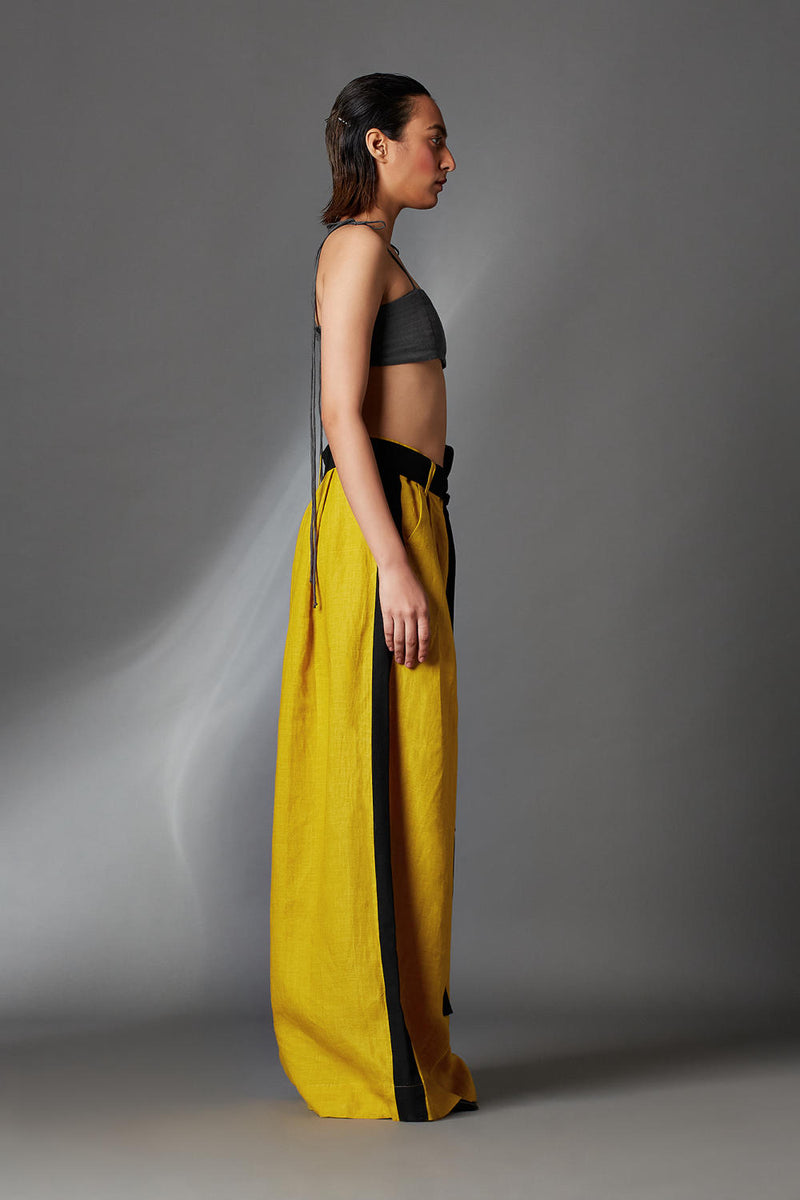 Aera Trousers in Mustard-Mustard linen by Chola in mustard color for women in Singapore