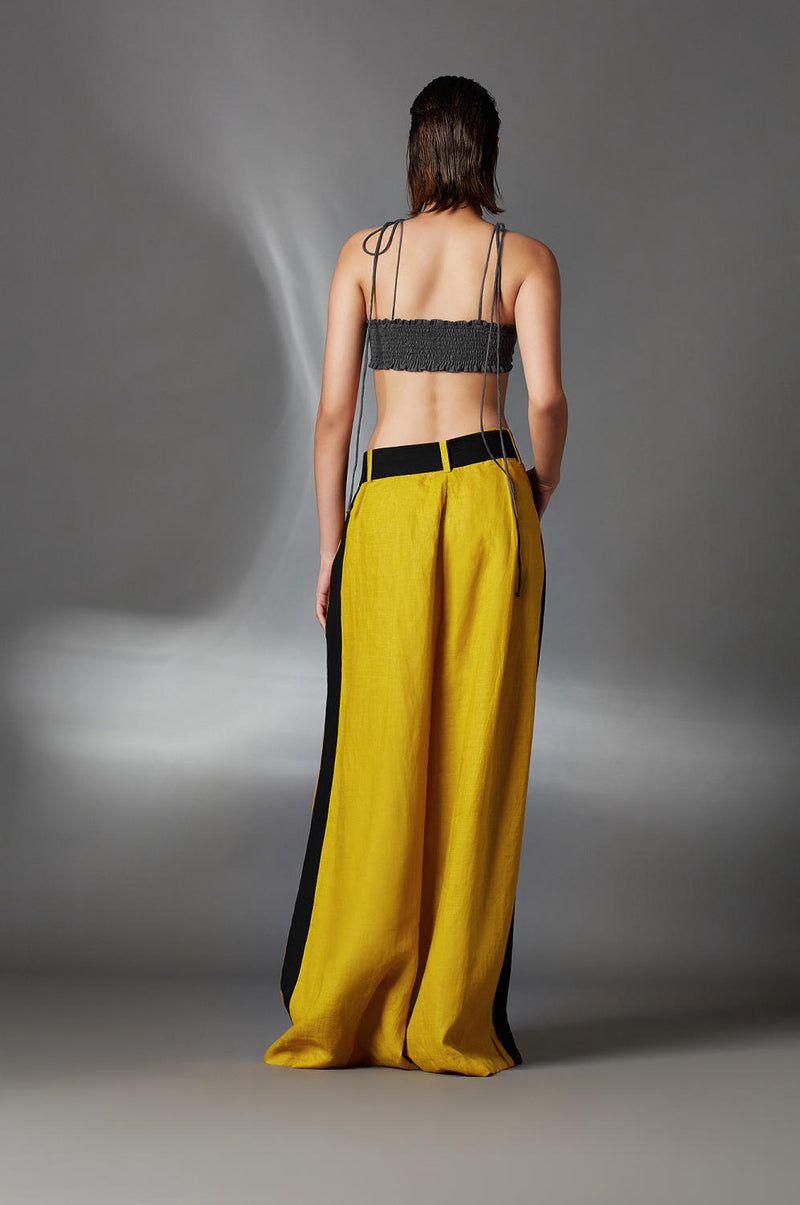 Aera Trousers in Mustard-Mustard linen by Chola in mustard color for women in Singapore