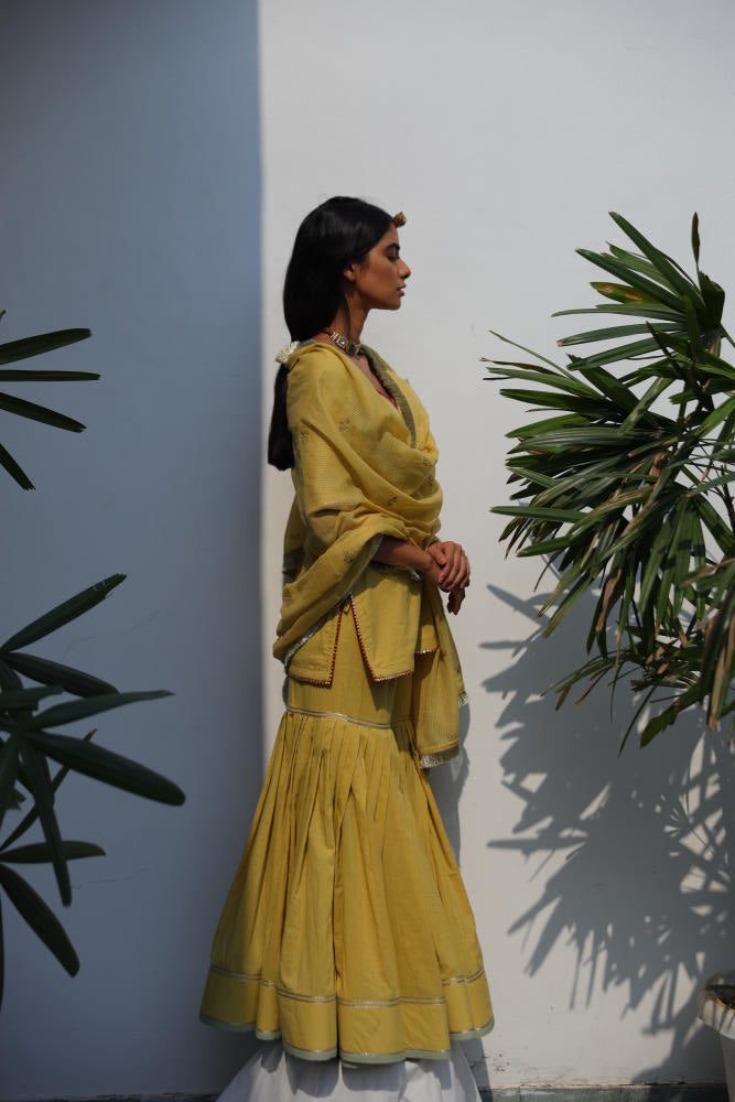 Afreen sharara set cotton Kurta/Kurta Sets by Khara Kapas in yellow for women in Singapore