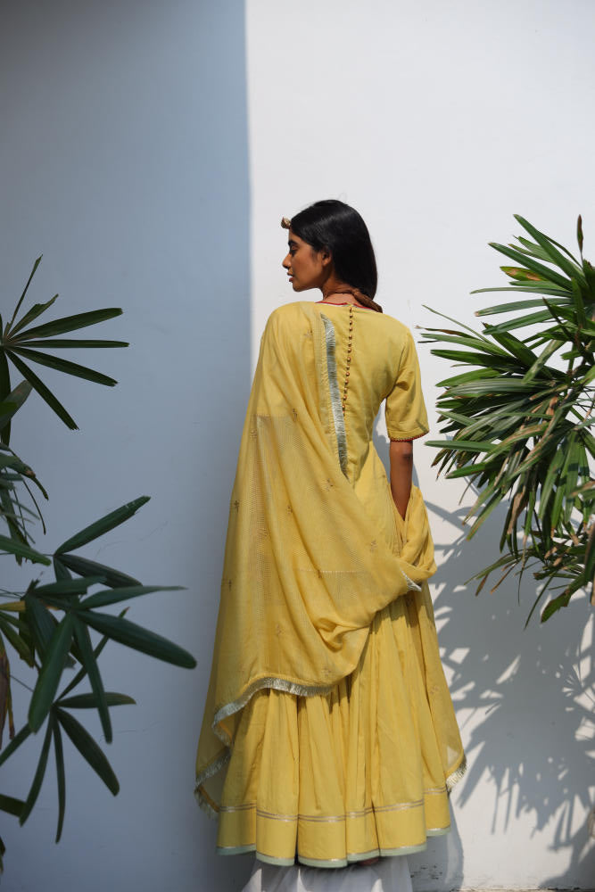 Afreen sharara set cotton Kurta/Kurta Sets by Khara Kapas in yellow for women in Singapore
