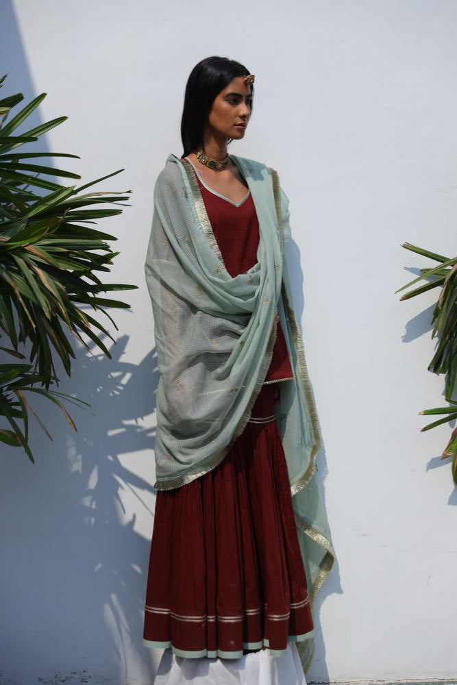 Aftaab sharara set cotton Kurta/Kurta Sets by Khara Kapas in brown for women in Singapore