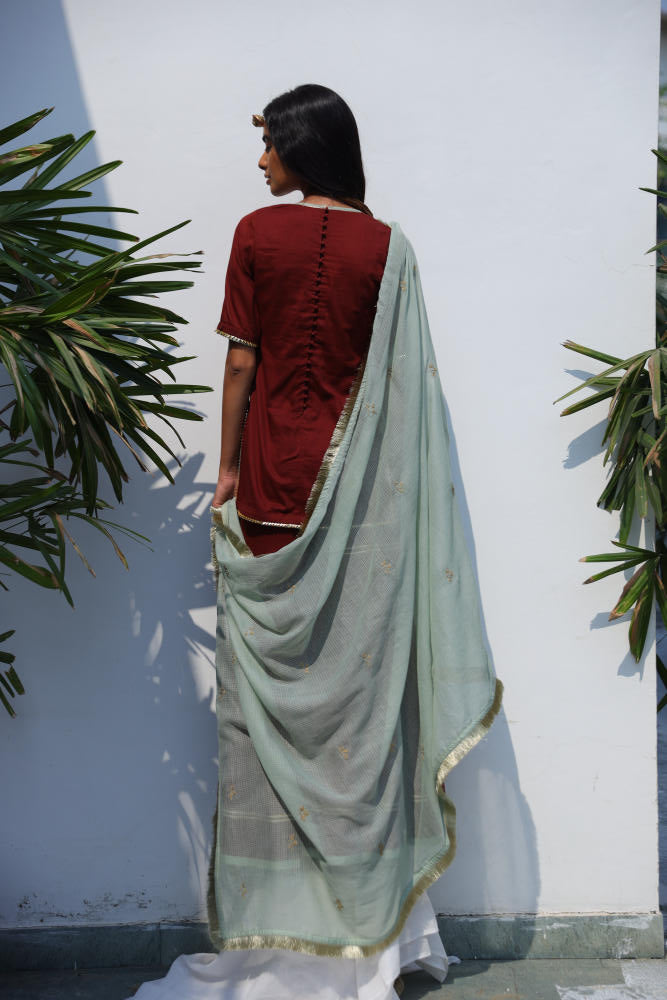 Aftaab sharara set cotton Kurta/Kurta Sets by Khara Kapas in brown for women in Singapore