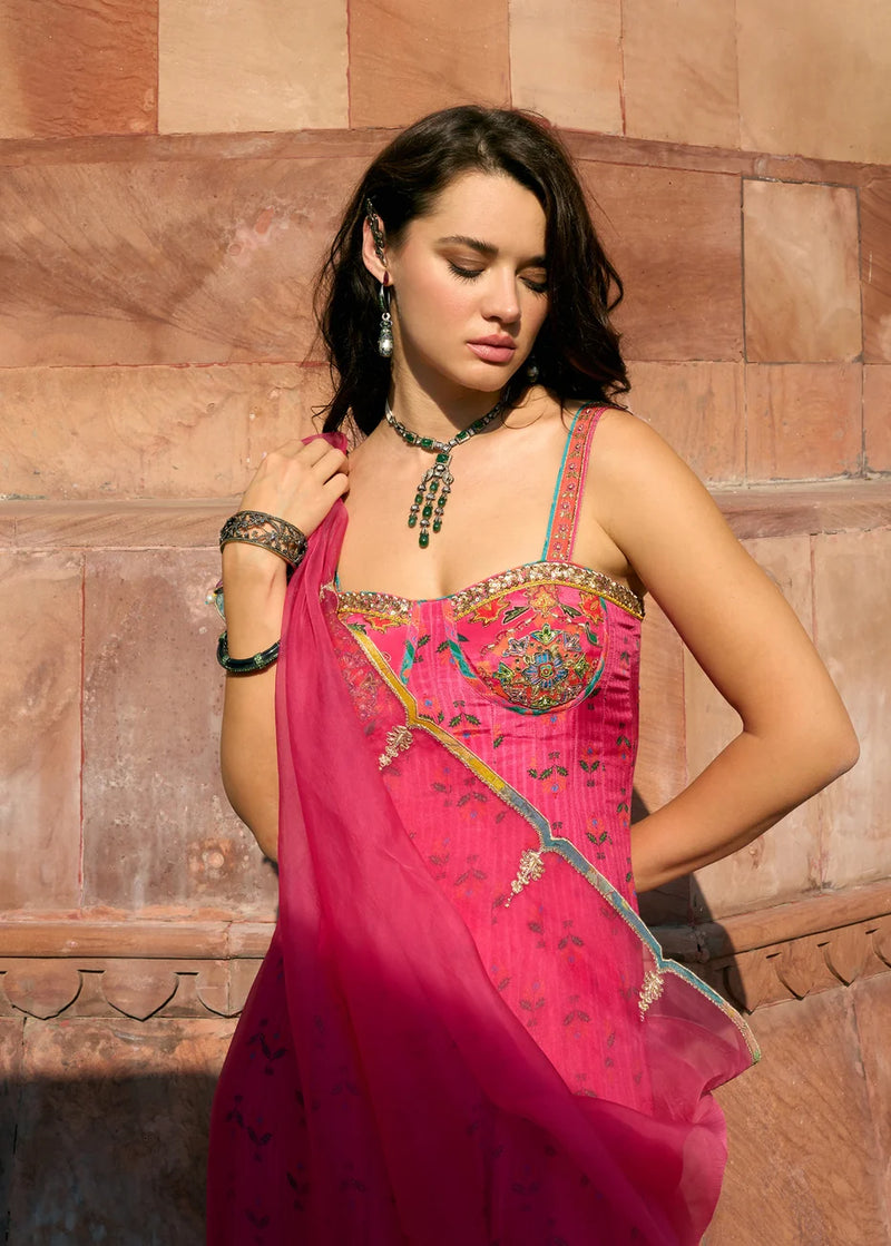 RRFP26-21 RR119198 EMB CORSET ANARKALI SET (HOT PINK)-Size S