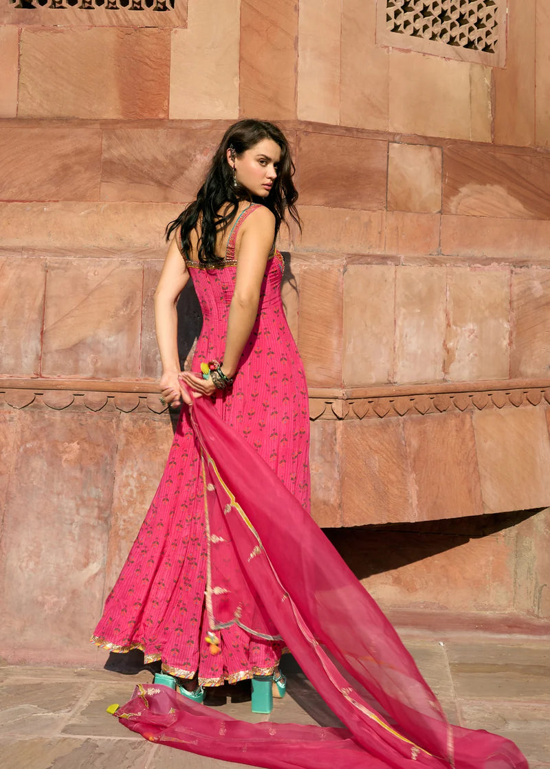 RRFP26-21 RR119198 EMB CORSET ANARKALI SET (HOT PINK)-Size S