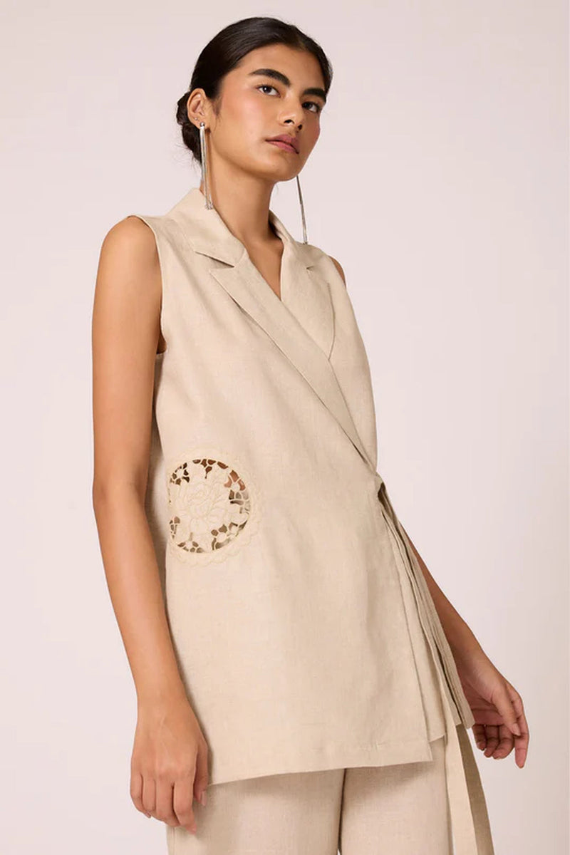 Agapi Top 100% linen top/shirt by The Summer House in beige for women in Singapore