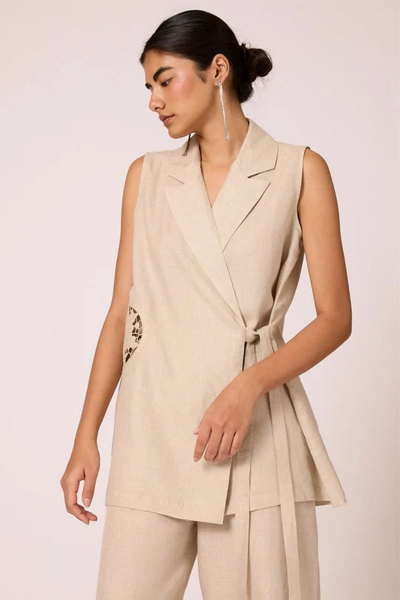 Agapi Top 100% linen top/shirt by The Summer House in beige for women in Singapore