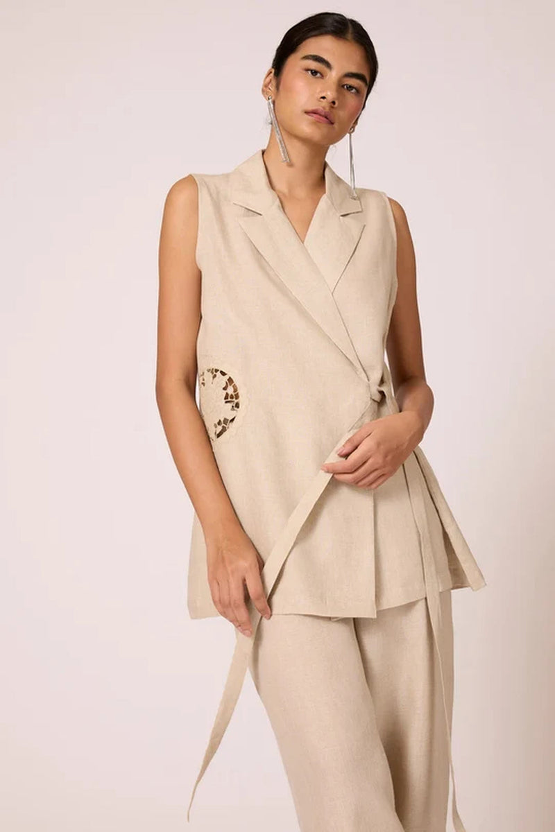Agapi Top 100% linen top/shirt by The Summer House in beige for women in Singapore