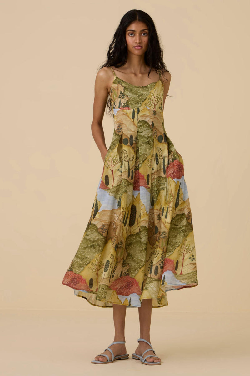 Ai Ochre Print Dress cotton by The Summer House in yellow color for women in Singapore