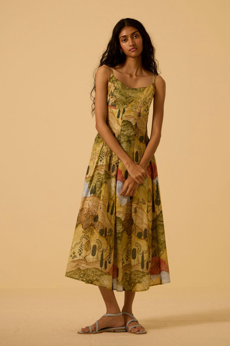 Ai Ochre Print Dress cotton by The Summer House in yellow color for women in Singapore