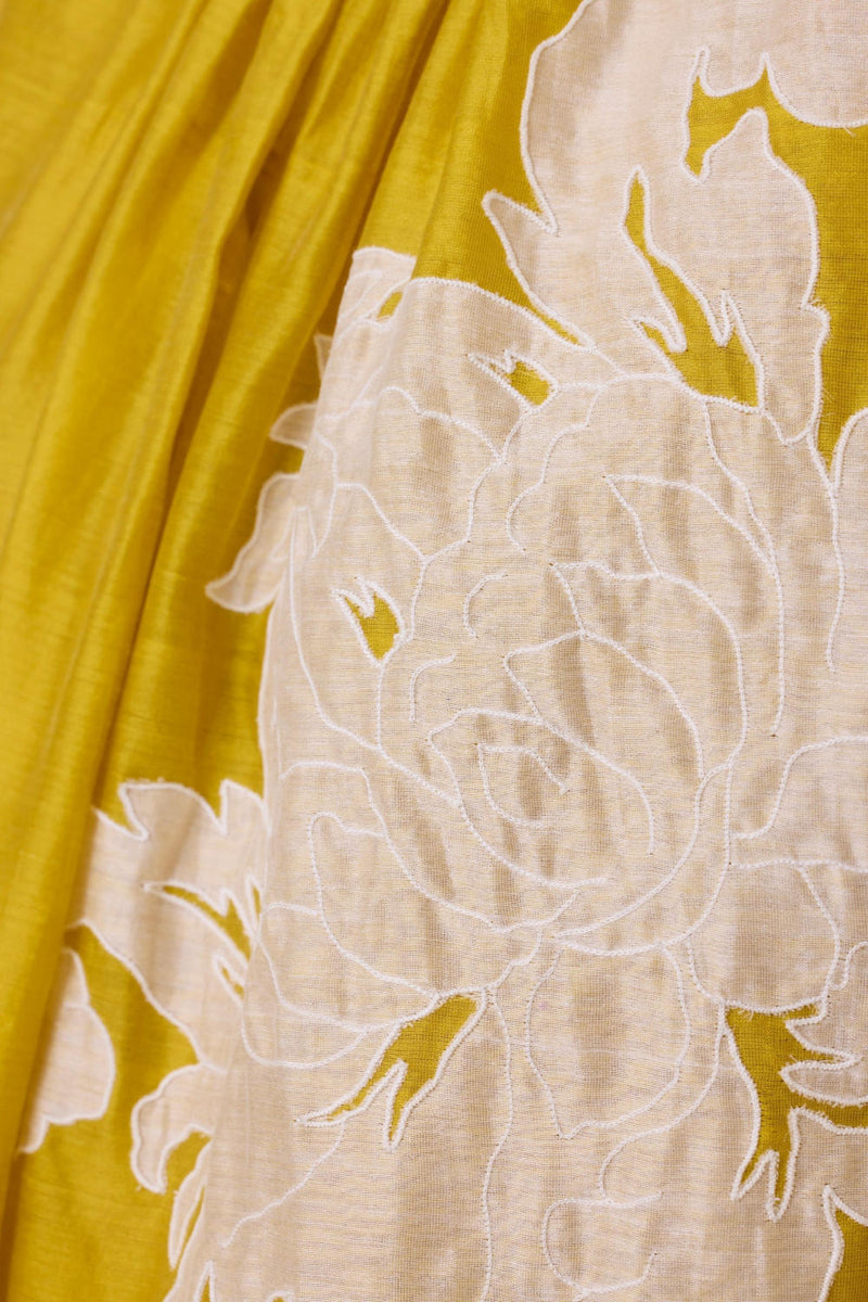 Aira Yellow Handwoven Embroidered Dress chanderi by The Summer House in yellow color for women in Singapore