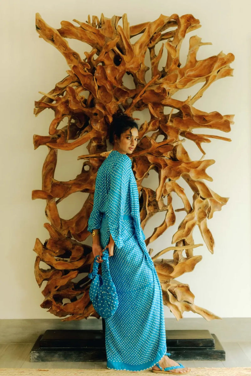 Akasha Silk Bandhani Sarong Dress silk Buy Akasha Silk Bandhani Sarong Dress from C&W | Dresses for Women by Ituvana in blue color for women in Singapore