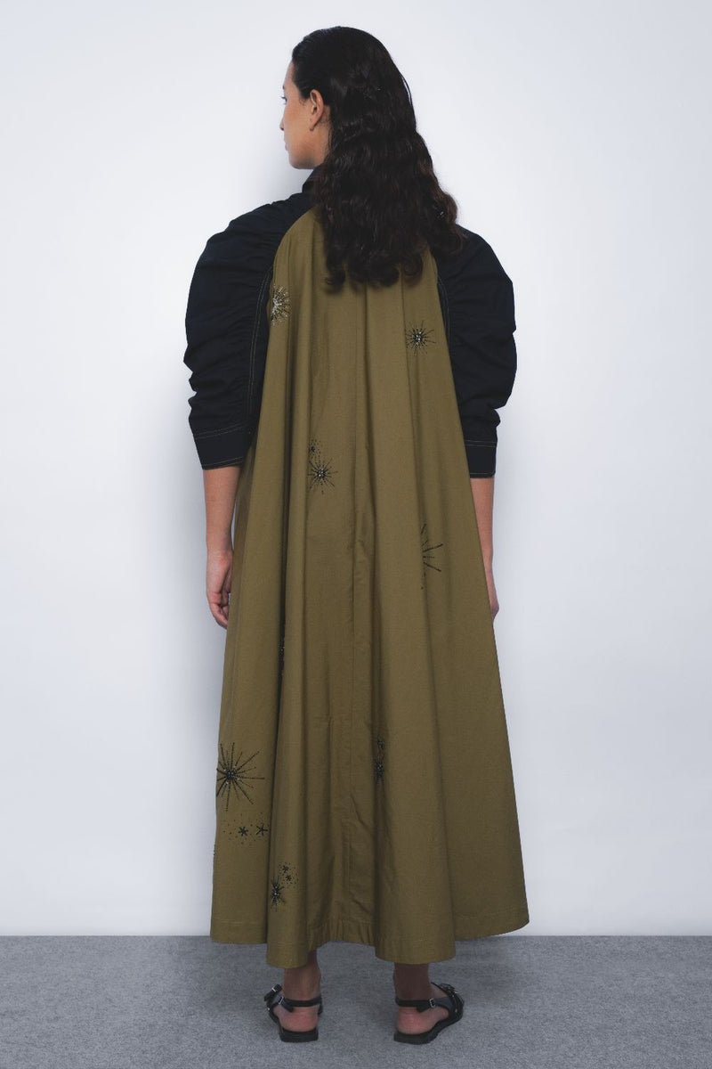 Alea Starlight Dress - Olive and Black cotton Buy Alea Starlight Dress - Olive and Black from C&W | Dresses for Women by Leh Studios in multi color for women in Singapore