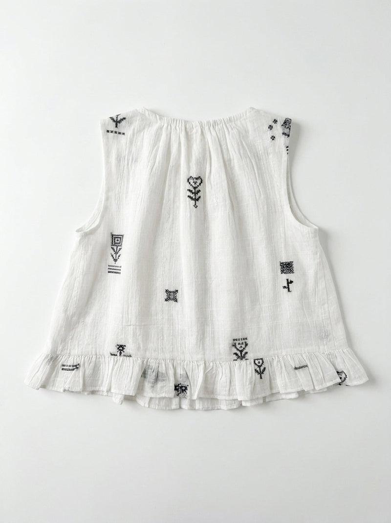 Alice Top-White Jamdani cotton jamdani top/shirt by World of Crow in white for women in Singapore