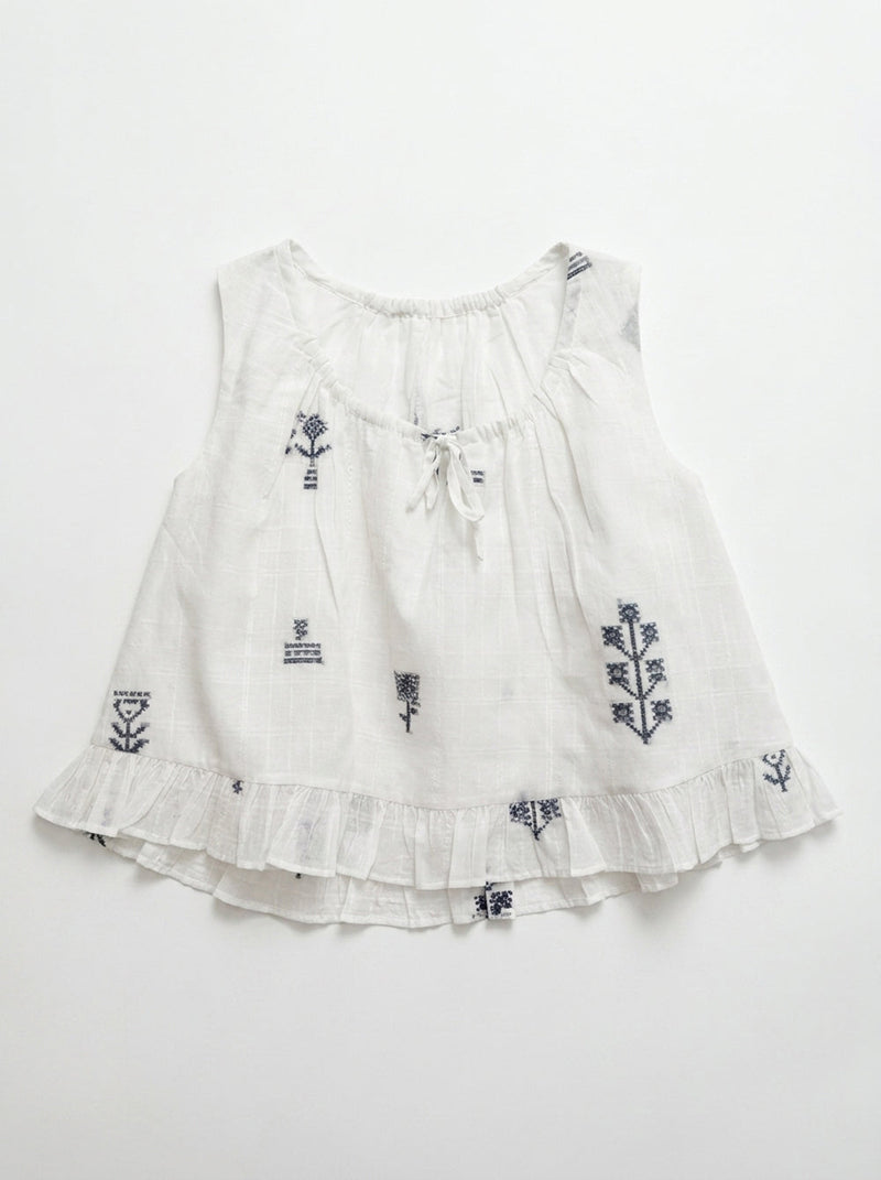 Alice Top-White Jamdani cotton jamdani top/shirt by World of Crow in white for women in Singapore