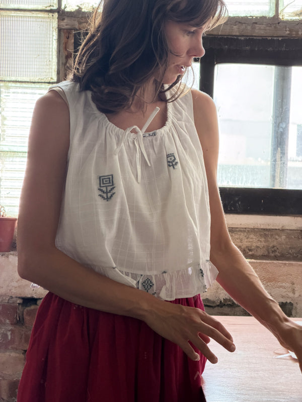 Alice Top-White Jamdani cotton jamdani top/shirt by World of Crow in white for women in Singapore