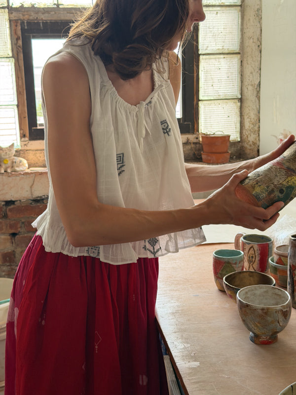 Alice Top-White Jamdani cotton jamdani top/shirt by World of Crow in white for women in Singapore