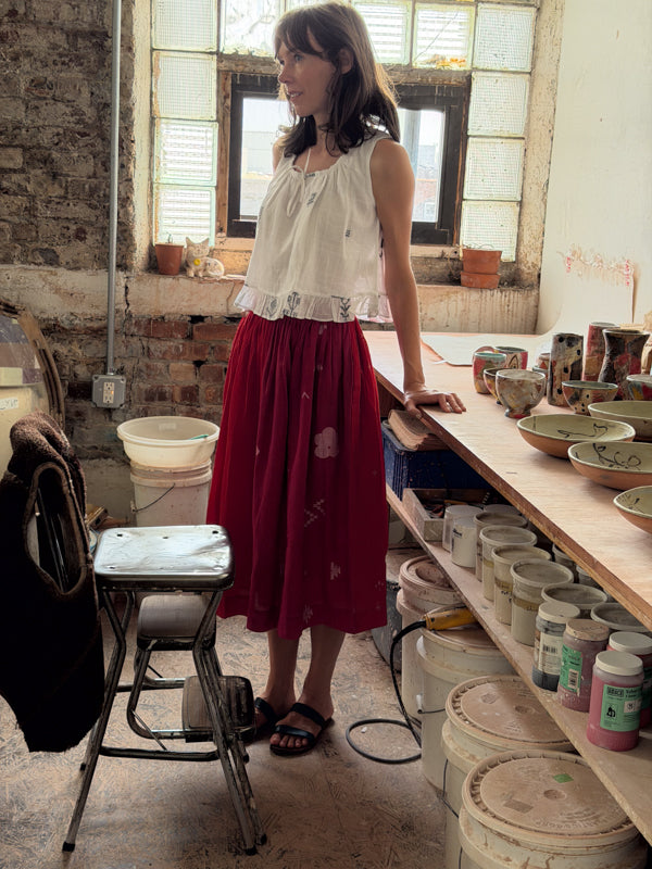 Alice Top-White Jamdani cotton jamdani top/shirt by World of Crow in white for women in Singapore