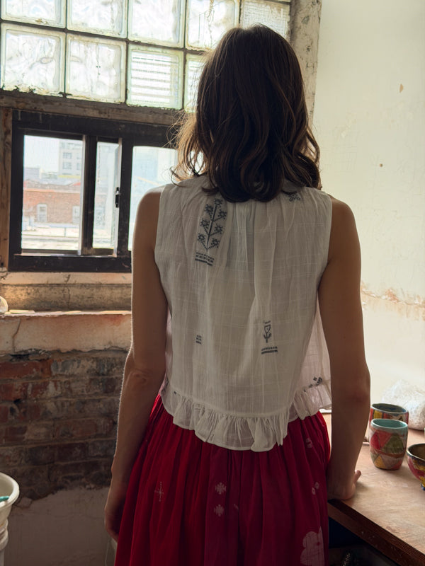 Alice Top-White Jamdani cotton jamdani top/shirt by World of Crow in white for women in Singapore