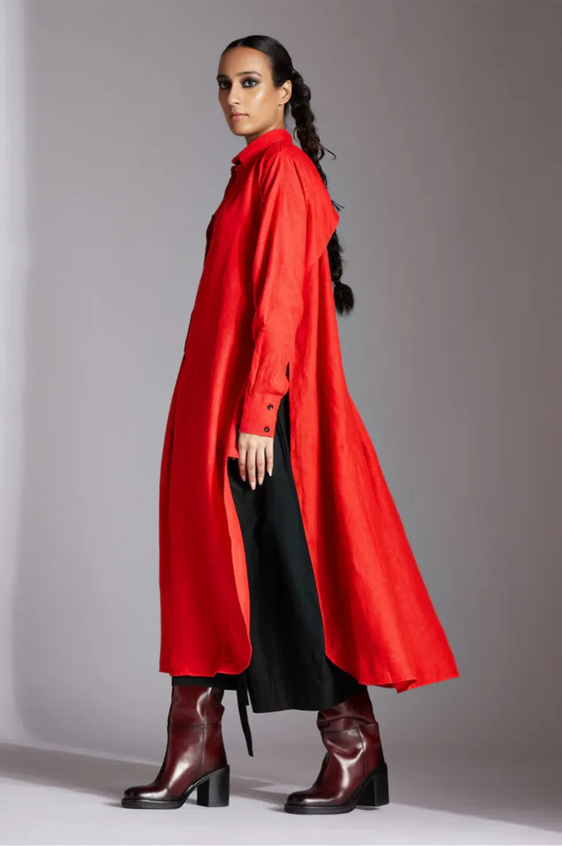 Alin Shirt in Linen-Red linen by Chola in red color for women in Singapore