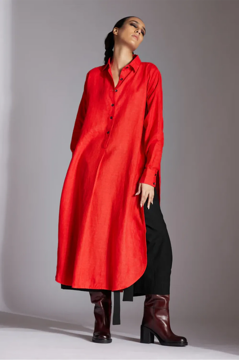 Alin Shirt in Linen-Red linen by Chola in red color for women in Singapore