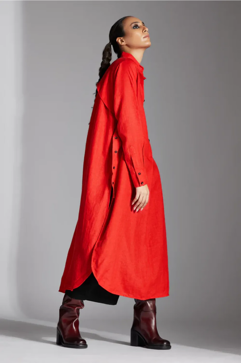 Alin Shirt in Linen-Red linen by Chola in red color for women in Singapore