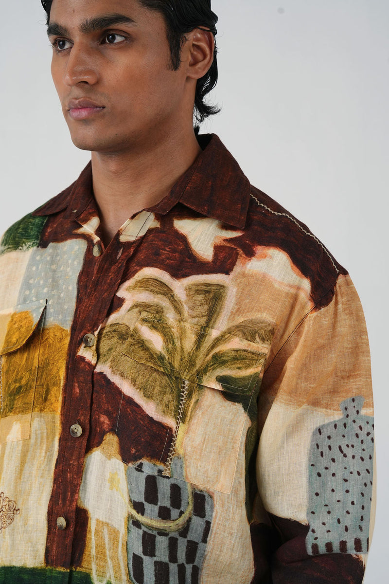Hop Shirt-Evening Coffee linen shirt by CORD MEN in multi-color for men in Singapore