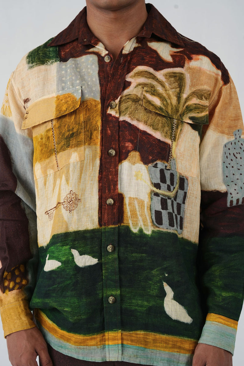 Hop Shirt-Evening Coffee linen shirt by CORD MEN in multi-color for men in Singapore