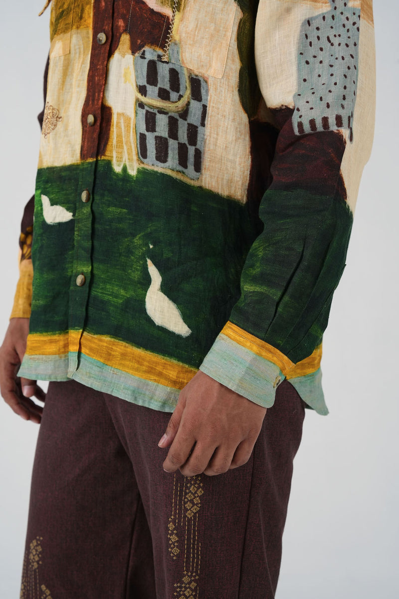 Hop Shirt-Evening Coffee linen shirt by CORD MEN in multi-color for men in Singapore