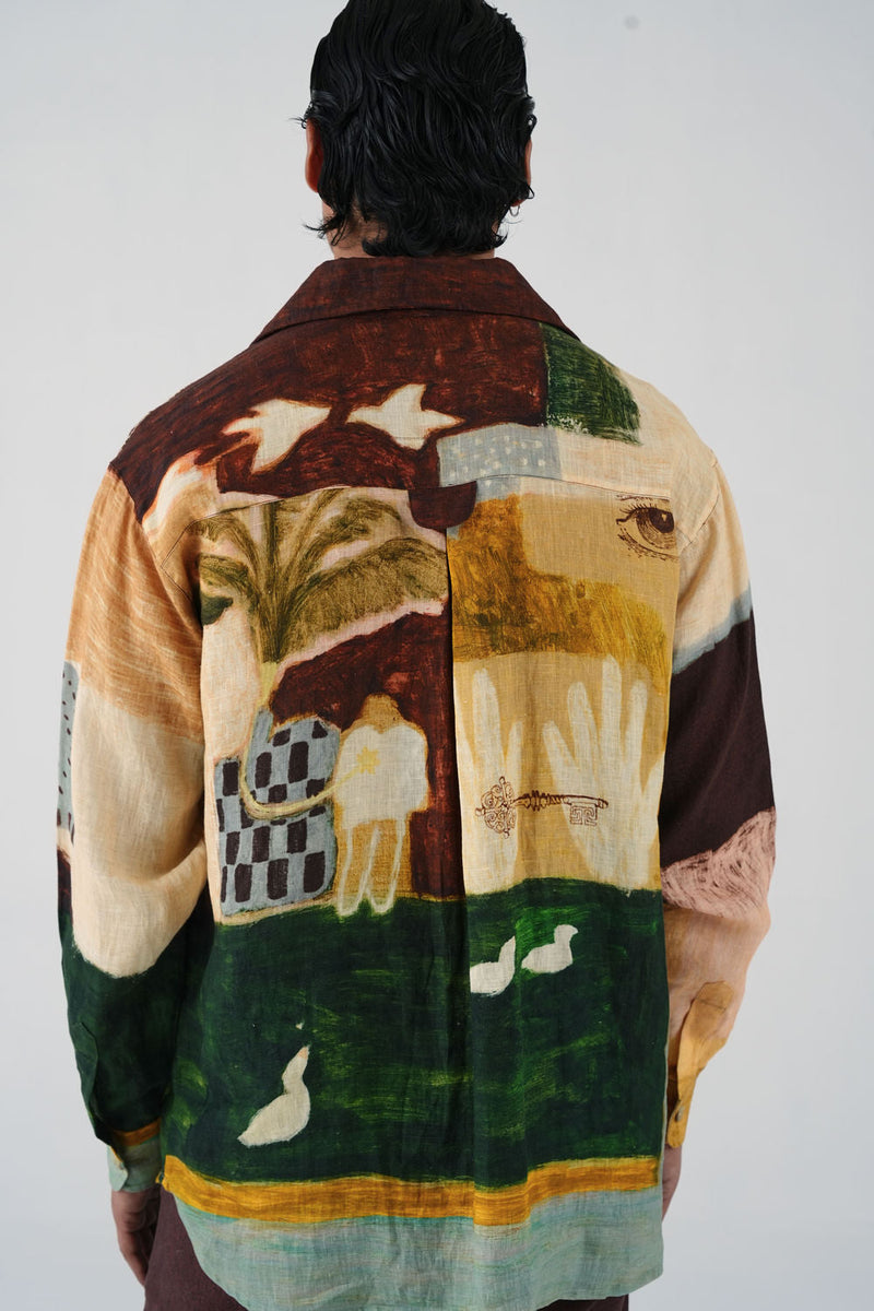 Hop Shirt-Evening Coffee linen shirt by CORD MEN in multi-color for men in Singapore