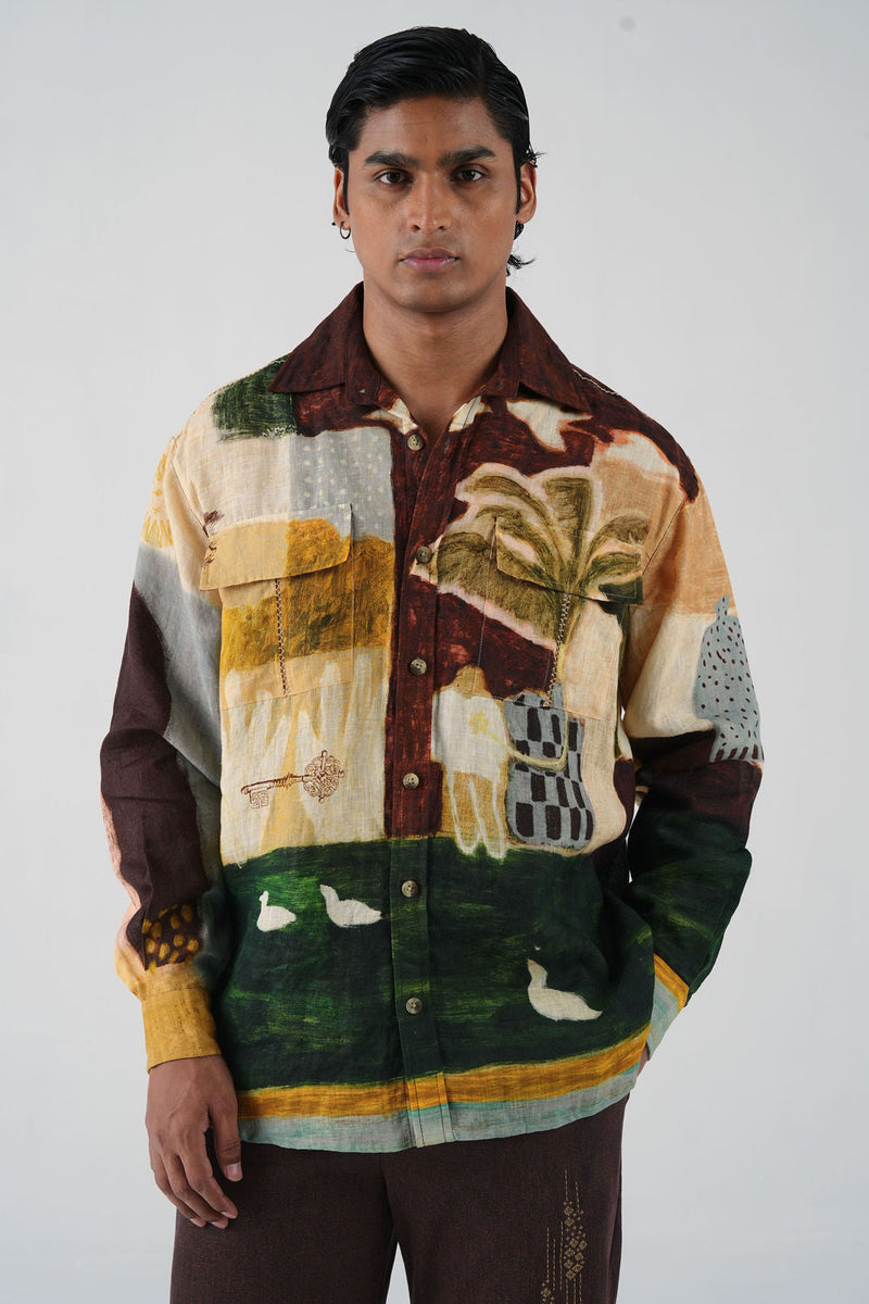 Hop Shirt-Evening Coffee linen shirt by CORD MEN in multi-color for men in Singapore