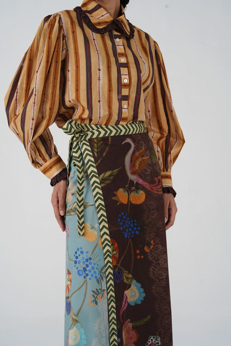 Wrap Skirt-Floret cotton satin skirt by CORD in multi-color for women in Singapore