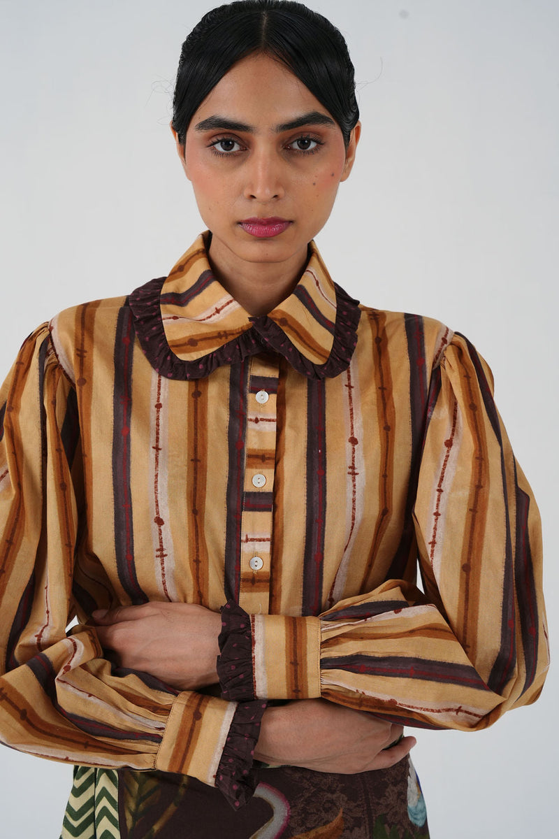 80'S Shirt-70'S Striper cotton top/shirt by CORD in multi-color for women in Singapore