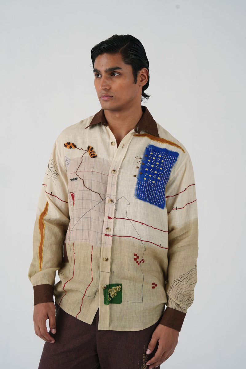 Hop Shirt-Mood Board linen shirt by CORD MEN in multi-color for men in Singapore