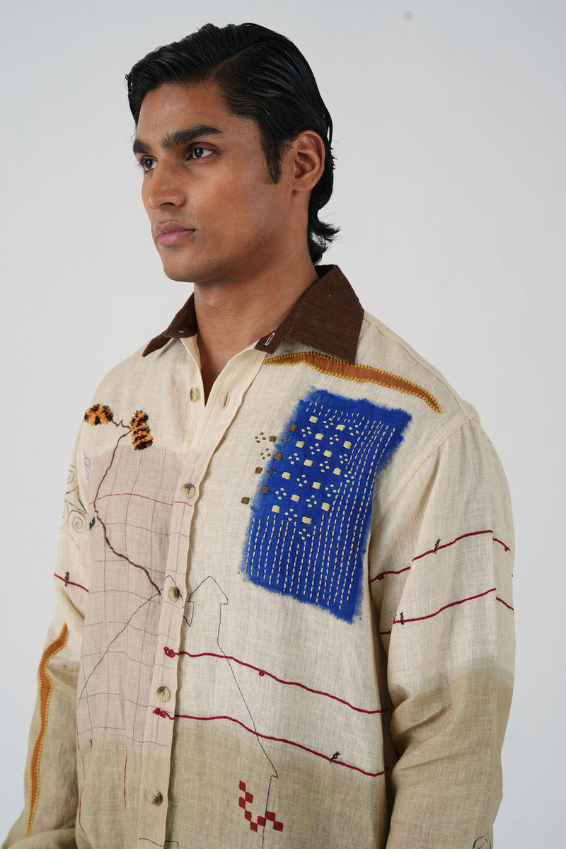 Hop Shirt-Mood Board linen shirt by CORD MEN in multi-color for men in Singapore
