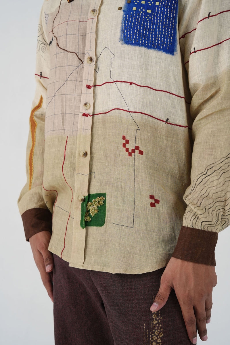 Hop Shirt-Mood Board linen shirt by CORD MEN in multi-color for men in Singapore